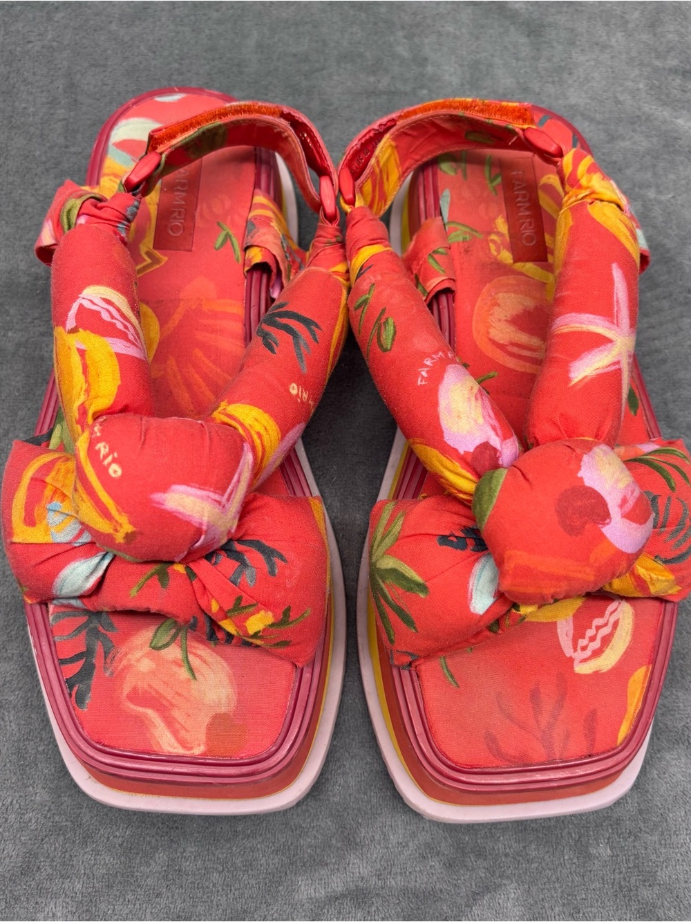 Farm Rio Tropical Fruit Print Puffy Knotted Platform Sandals - Picture 2 of 5